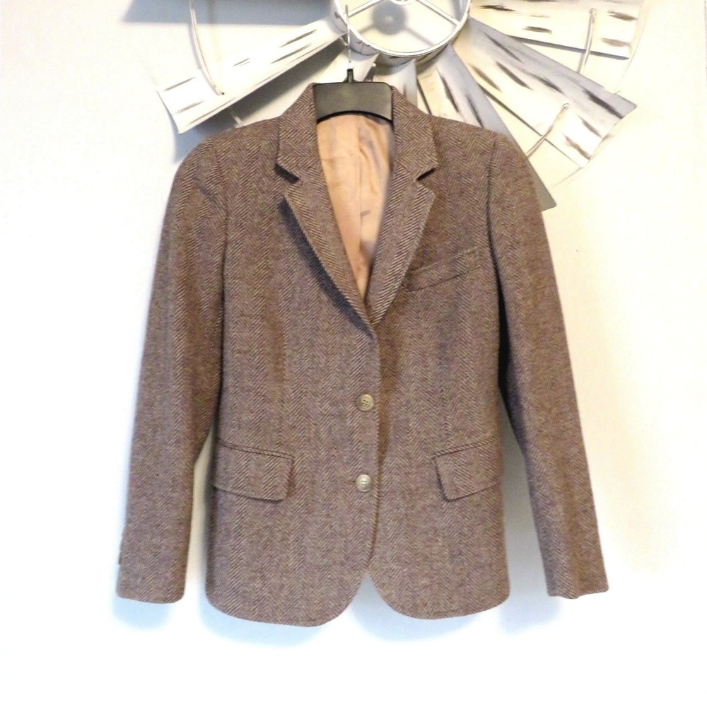 Vintage Pitti Petite XS Herringbone Tweed Blazer Brown Union Made Tailored